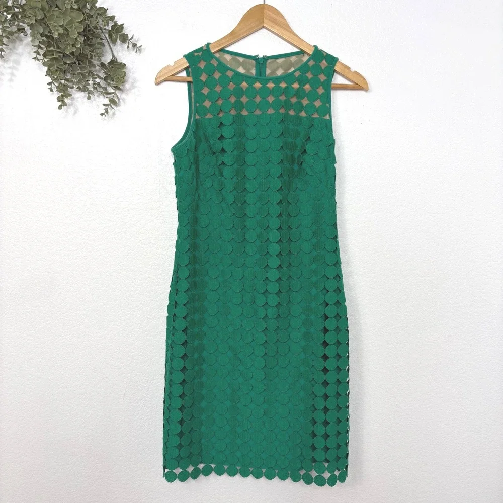 Lauren‎ Ralph Lauren Green Geometric Lace Sheath Dress Size 6 Sleeveless